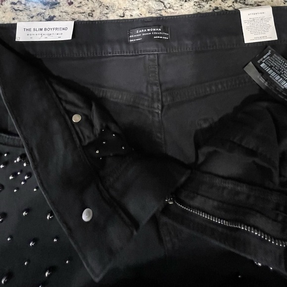 ZARA | Slim Boyfriend With Faux Pearls Jeans Black Size 6 / 38 NWT - Picture 6 of 9